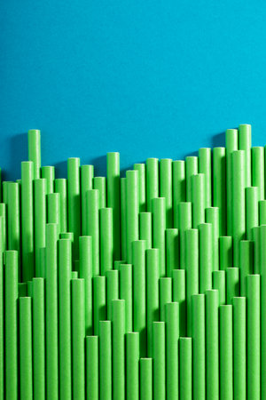 Close-up of disposable drinking straws made of cardboardの写真素材