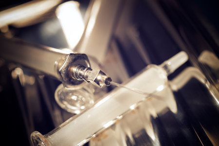 Retro syringes on a metal trayの写真素材