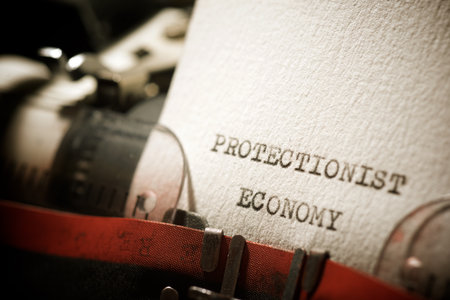 Protectionist economy text written with a typewriter.の写真素材