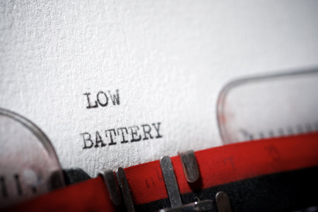Low battery text written with a typewriter.の写真素材