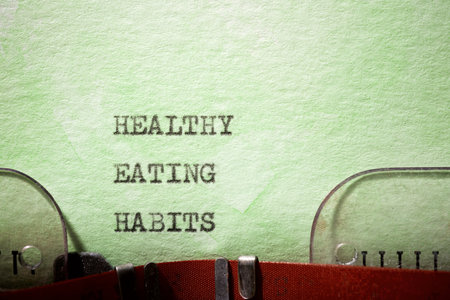 Healthy eating habits text written with a typewriter.の写真素材