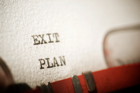 Exit plan text written with a typewriter.の写真素材