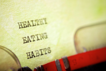 Healthy eating habits text written with a typewriter.の写真素材