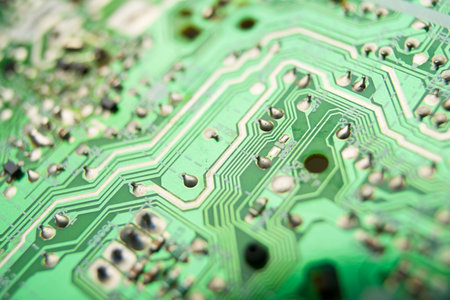 Close-up of a green integrated circuit