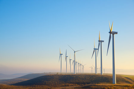 Wind turbine generators for clean electrical energy productionの写真素材