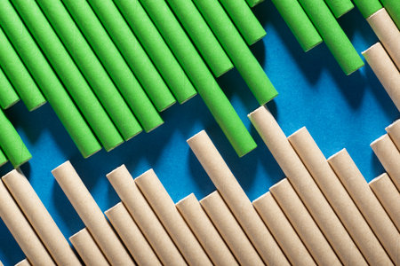 Close-up of disposable drinking straws made of cardboardの写真素材
