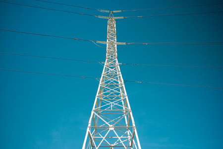 High voltage tower in Spainの写真素材