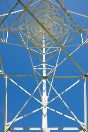 View from below a high voltage tower in Spainの写真素材