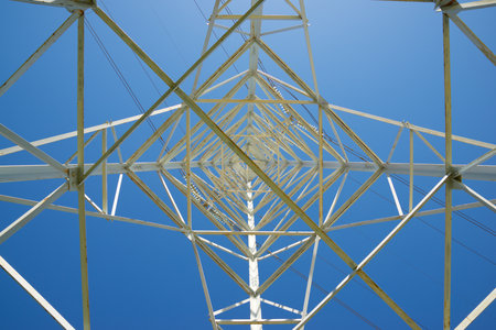 View from below a high voltage tower in Spainの写真素材