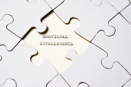 Emotional intelligence text written with a typewriter in a white puzzleの写真素材