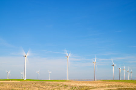 Windmills for renewable electrical energy production in Spainの写真素材