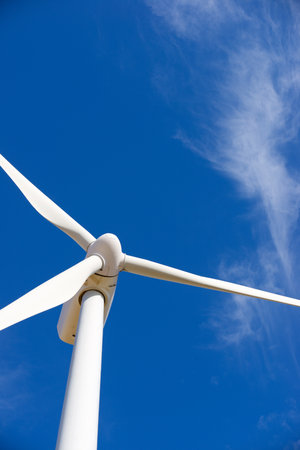 Wind turbine generator for clean electrical energy production in Zaragoza Province, Aragon in Spainの写真素材