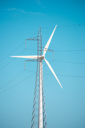 Wind turbine generator for electrical power production and power line in Spain