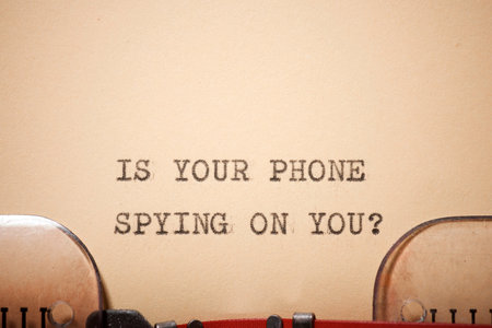 Is your phone spying on you question text written with a typewriter.の写真素材