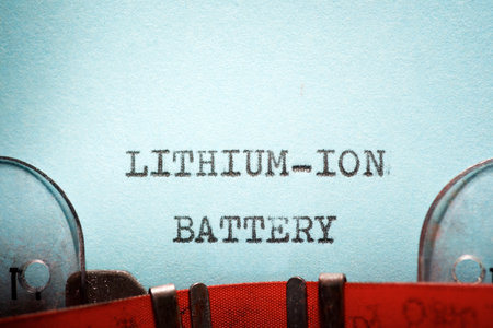Lithium-Ion battery text written with a typewriter.の写真素材