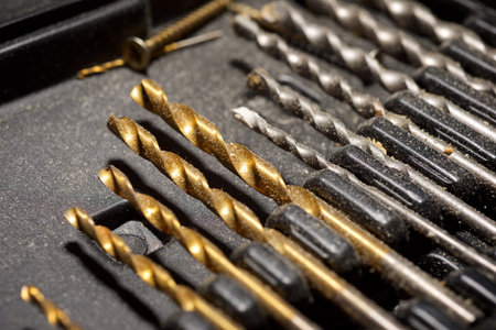 Close up of a group of drill bits for drilling holes in different materials.の写真素材