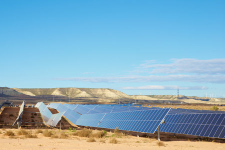 Many solar panels for renewable electrical energy production in Muel, Spain.