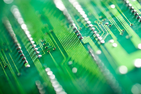 Close up of a green computer integrated circuitの写真素材
