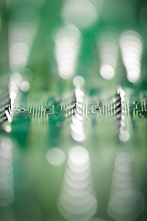 Close up of a green computer integrated circuitの写真素材
