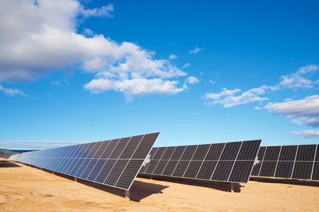 Solar panels for renewable electrical energy production in Muel, Spain.