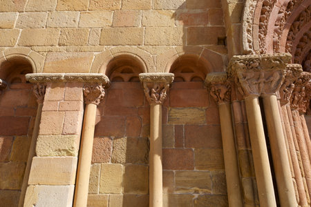 Main facade of the Romanesque church of Santo Domingo in the city of Soria, Castilla Leon in Spainの写真素材