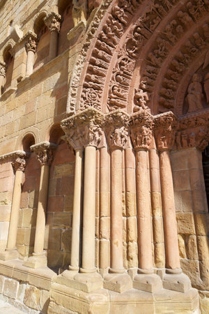 Main facade of the Romanesque church of Santo Domingo in the city of Soria, Castilla Leon in Spainの写真素材