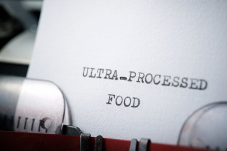 Ultra-processed food text written with a typewriter.の写真素材