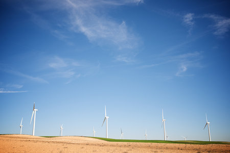 Wind turbine generators for renewable electrical energy productionの写真素材