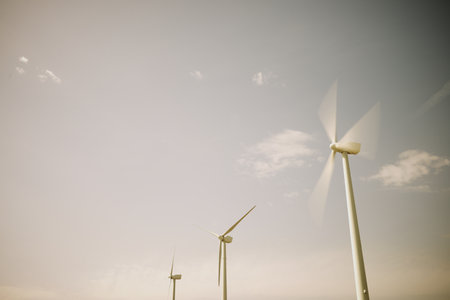Wind turbine generators for renewable electrical energy productionの写真素材