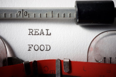 Real food text written with a typewriter.の写真素材