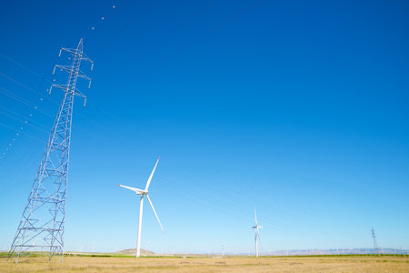 Wind turbine generators for renewable electrical energy productionの写真素材