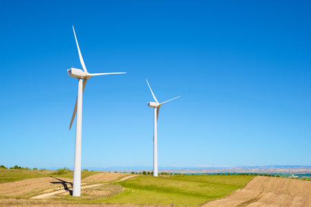 Wind turbine generators for renewable electrical energy productionの写真素材