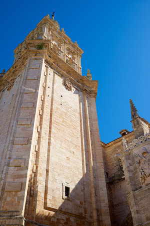 Cathedrall with clear sky in El Burgo de Osma, Soria province, Castilla Leon in Spain.の写真素材