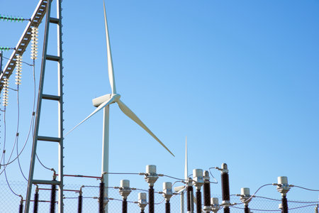 Wind turbine generators for sustainable electrical energy production in Spainの写真素材