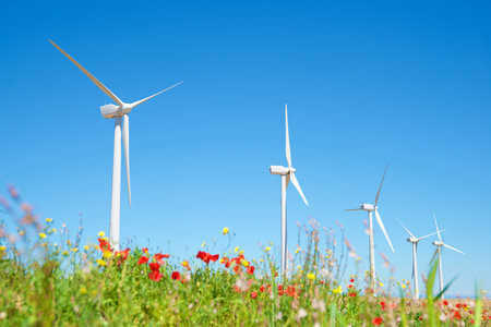 Wind turbine generators for renewable electrical energy productionの写真素材