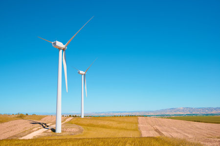 Wind turbine generators for renewable electrical energy productionの写真素材