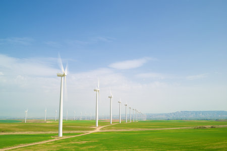 Wind turbine generators for renewable electrical energy productionの写真素材