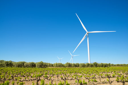 Wind turbine generators for renewable electrical energy productionの写真素材