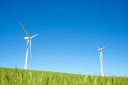 Wind turbine generators for renewable electrical energy productionの写真素材
