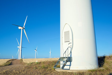 Wind turbine generators for renewable electrical energy production in Spain.の写真素材