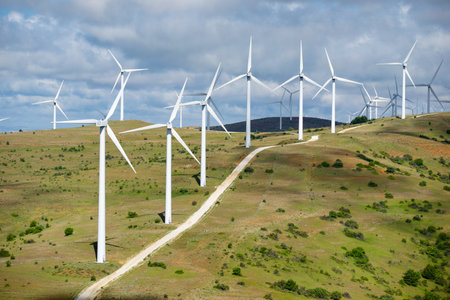 Wind turbine generators for renewable electrical energy productionの写真素材