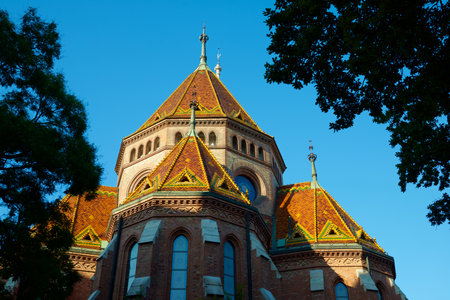 Exterior view of the neogothic church Szilagyi Dezso Square Reformed in Budapest, Hungary.の写真素材