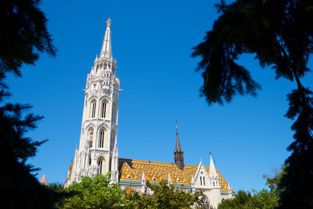 Exterior view of Matthias Church at Fisherman's Bastion in Buda Castle, Budapest, Hungary.の写真素材
