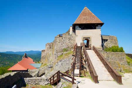 Exterior view of castle in Visegrad in Hungaryの写真素材