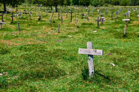 Tombs in Sad Hill cemetery, spaghetti western film location, the good, the bad and the Ugly, in Burgos Province, Spainの写真素材