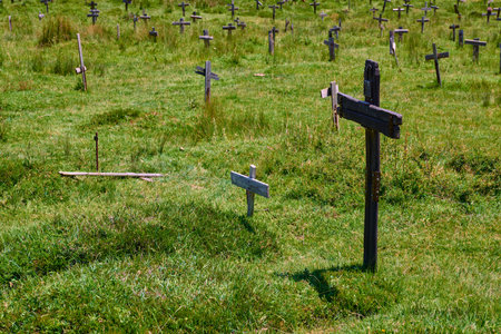 Tombs in Sad Hill cemetery, spaghetti western film location, the good, the bad and the Ugly, in Burgos Province, Spainの写真素材