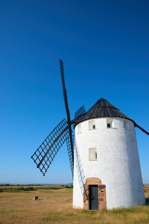 View of a traditional windmill in Malanquilla, Zaragoza Province, Aragon in Spain.の写真素材