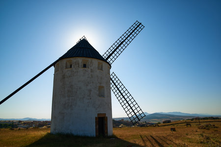 View of a traditional windmill in Malanquilla, Zaragoza Province, Aragon in Spain.の写真素材