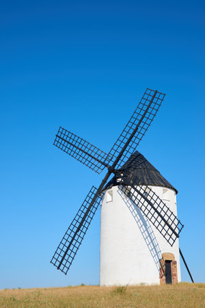 View of a traditional windmill in Malanquilla, Zaragoza Province, Aragon in Spain.の写真素材