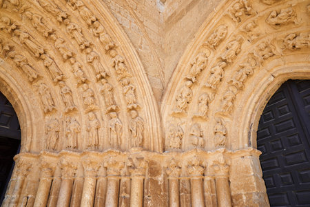 Detail of the Romanesque church of Santa Maria la Blanca in Villalcazar de Sirga, Palencia Province, Castilla Leon in Spain.の写真素材